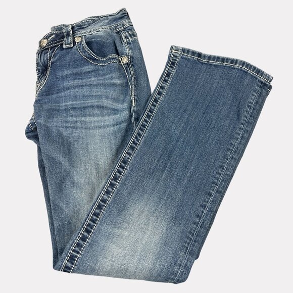 Miss Me Signature Boot Jeans Womens 27 Blue Five Pocket Zip Fly Button Closure - Picture 10 of 10